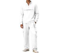 Bauzuoyo Traje de chándal de dos piezas para hombre, con media cremallera, jersey y pantalones cargo anchos, juego de ropa de calle estilo hip hop, ropa de calle para deportes, uso diario, ropa de