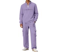 Bauzuoyo Traje de chándal de dos piezas para hombre, con media cremallera, jersey y pantalones cargo anchos, juego de ropa de calle estilo hip hop, ropa de calle para deportes, uso diario, ropa de