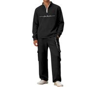 Bauzuoyo Traje de chándal de dos piezas para hombre, con media cremallera, jersey y pantalones cargo anchos, juego de ropa de calle estilo hip hop, ropa de calle para deportes, uso diario, ropa de