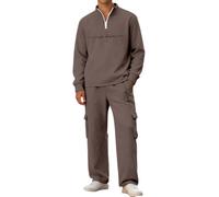 Bauzuoyo Traje de chándal de dos piezas para hombre, con media cremallera, jersey y pantalones cargo anchos, juego de ropa de calle estilo hip hop, ropa de calle para deportes, uso diario, ropa de