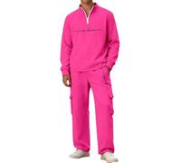 Bauzuoyo Traje de chándal de dos piezas para hombre, con media cremallera, jersey y pantalones cargo anchos, juego de ropa de calle estilo hip hop, ropa de calle para deportes, uso diario, ropa de