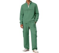 Bauzuoyo Traje de chándal de dos piezas para hombre, con media cremallera, jersey y pantalones cargo anchos, juego de ropa de calle estilo hip hop, ropa de calle para deportes, uso diario, ropa de