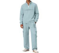 Bauzuoyo Traje de chándal de dos piezas para hombre, con media cremallera, jersey y pantalones cargo anchos, juego de ropa de calle estilo hip hop, ropa de calle para deportes, uso diario, ropa de