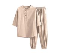 Bauzuoyo Traje de hombre Estilo chino - Artes Marciales Tradicionales Kung Fu Tai Chi Wushu Clásico Tangzhuang Manga Corta Camisa Pantalones Entrenamiento Uniforme Primavera Otoño Ropa de ocio, caqui,