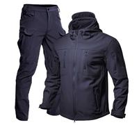 Bauzuoyo Traje térmico impermeable con varios bolsillos para hombre, a prueba de viento, chaqueta táctica y pantalón, 2 piezas, montañismo, entrenamiento táctico, ropa engrosada, invierno, T azul