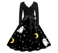 Bauzuoyo Vestido de Halloween para mujer, espeluznante, calabaza, vestido gótico, vestido de fiesta, manga larga, cuello en V, vestido de cóctel, vestido de noche, vestido de noche, vestido de bruja