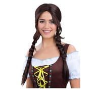 Bávaro Criada Trenzado Peluca Marrón Plisado Peluca Alemán Oktoberfest Disfraz