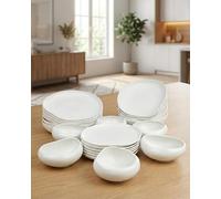 BAVARY Capital Vajilla de Porcelana 24 Piezas para 6 Personas - Vajilla Blanca de Estilo Escandinavo - Set de Platos y Cuencos para Cena, Brunch y Mesa Festiva - Apta para Lavavajillas y Microondas
