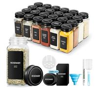 BAVATEE Botes Especias Cristal Set, con Tapa Negros de Rosca, 24 Piezas, 120 ml - 10,5 X 4,5 cm, Spice Jars con Tamiz, Tarros Especias con 288 Etiquetas, Frascos Especiarias con Embudo (24, 120ml)
