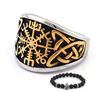 BaviPower Brújula vikinga nórdica Vegvisir chapada en oro de 18 quilates, nudo celta, joyería pagana Asatru para hombres y mujeres