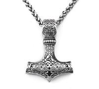 BAVIPOWER Collar nórdico de martillo de Thor para hombre, colgante de doble cabeza de lobo Fenrir de acero inoxidable, joyería vikinga, Metal