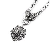BAVIPOWER Collar Viking Mjolnir con martillo de Thor y lobo, cadena de protección de cabeza de lobo, amuleto potente para hombres y mujeres, Metal, N