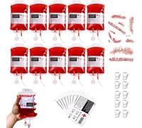 Bavooty 10 Bolsas de Sangre de Halloween, 350 ml, con Clip de Jeringa y Pegatinas de Tipo de Sangre, Decoración de Terror, para Fiestas y Eventos Especiales