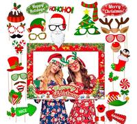 Bavooty Navidad Photo Booth Props,32pcs Photo Props Navideños + Navidad Marco de Fotocol,Navidad Accesorios Photocall,Accesorios de Fotos de Navidad per Feste di Natale,Riunioni di Famiglia di Natale