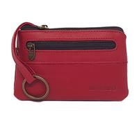 BAWAKO Estuche para llaves, 2 compartimentos con cremallera, cuero genuino, hermoso, para mujeres, hombres, niños, monedero pequeño, hecho a mano (rojo, W8/L13)