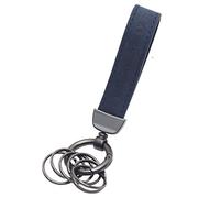 BAWAKO Llavero de piel auténtica y metal, 6 llaveros para llave de coche, llavero con texto impreso, Azul Ancho, M