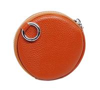 BAWAKO Monedero Redondo de Piel para Monedas, Tarjetas y Cosas Pequeñas - Con Mosquetón y Bolsillo para Dinero - Marrón