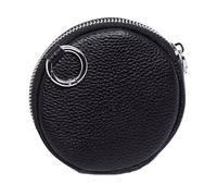 BAWAKO Monedero Redondo de Piel para Monedas, Tarjetas y Cosas Pequeñas - Con Mosquetón y Bolsillo para Dinero - Negro