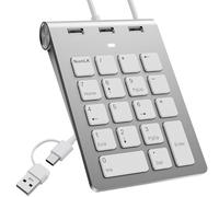 Bawanfa Plus Teclado numérico USB C/USB A con Cable, Teclado numérico ergonómico Mini con 3 Puertos USB 2.0, Teclado numérico de 18 Teclas, teclados numéricos de cálculo de Oficina para computadora