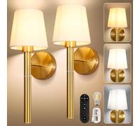 Bawoo Aplique de Pared para Interior a Batería,Paquete de 2, con Cargador Extraíble de 5200 mAh y Control Remoto Regulable, 3 Luces de Pared Inalámbricas de Colores (Doradas)