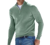 BAWUTZ Jersey básico de Cachemira con Cremallera para Hombre, Polo para Hombre, clásico, Jersey con Cuello en V para Hombre, Manga Larga, Tacto Suave, Cremallera de un Cuarto (S,Grün)
