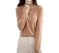BAWUTZ Jersey de cachemira para mujer, 100 % suéter liso informal, suéter básico, suelto, cuello alto, jersey de punto, manga larga, para otoño e invierno (camello dorado, 2XL)