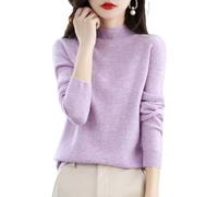BAWUTZ Jersey de cachemira para mujer, 100 % suéter liso informal, suéter básico, suelto, cuello alto, jersey de punto, manga larga, para otoño e invierno (lila claro, 2XL)