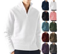 BAWUTZ Jersey de Punto Con Cremallera y Cuello Alto para Hombre, Básico Liso de Invierno, Corte Entallado (XL, Weiß)