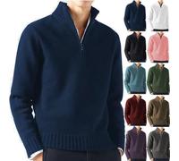 BAWUTZ Jersey de Punto Con Cremallera y Cuello Alto para Hombre, Básico Liso de Invierno, Corte Entallado (XXL, Blau)