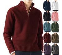 BAWUTZ Jersey de Punto Con Cremallera y Cuello Alto para Hombre, Básico Liso de Invierno, Corte Entallado (3XL, Rot)