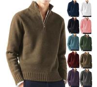 BAWUTZ Jersey de Punto Con Cremallera y Cuello Alto para Hombre, Básico Liso de Invierno, Corte Entallado (3XL, Braun)