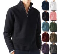 BAWUTZ Jersey de Punto con Cremallera y Cuello Alto para Hombre, Jersey de Punto para Hombre, Jersey de Invierno con Cremallera para Hombre, Jersey básico Liso para Corte Entallado (XL,Schwarz)
