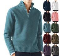 BAWUTZ Jersey de Punto con Cremallera y Cuello Alto para Hombre, Jersey de Punto para Hombre, Jersey de Invierno con Cremallera para Hombre, Jersey básico liso para Corte Entallado (XL,Himmelblau)