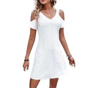 BAWUTZ Vestido de Noche Sexy para Mujer, Cuello en V, Camiseta con Volantes, Vestido de Verano para Mujer, Manga Corta, Cuello en V, Hueco, Hombros Descubiertos, Manga Corta para Fiesta (S,Weiß)