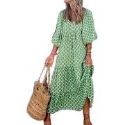 BAWUTZ Vestido Largo para Mujer Boho Floral Cuello en V Estilo Bohemio Vacaciones en la Playa Vestidos Largos Estampado Floral Fluido Patrón geométrico Bohemio Vestidos Largos Largos (XXL,Hellgrün)