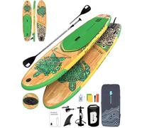 BAX ASTRONAVE Tabla Paddle Surf Hinchable,Tabla de Padel Surf Sup Completa Paddle Board Accesorios Bomba de Mano Remo Ajustable Bolsa Impermeable (Wood-Green)