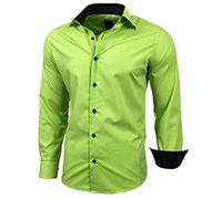 Baxboy - Camisa de manga larga para hombre, de corte ajustado, fácil de planchar, para trajes, trabajo, bodas, tiempo libre, R-44 verde S