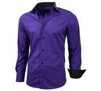 Baxboy - Camisa de manga larga para hombre, de corte ajustado, fácil de planchar, para trajes, trabajo, bodas, tiempo libre, R-44 morado L