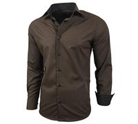 Baxboy - Camisa de manga larga para hombre, de corte ajustado, fácil de planchar, para trajes, trabajo, bodas, tiempo libre, R-44 marrón M