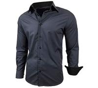 Baxboy - Camisa de manga larga para hombre, de corte ajustado, fácil de planchar, para trajes, trabajo, bodas, tiempo libre, R-44 antracita XXL