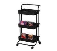 Baxcdyswe 3 Niveles Carrito Auxiliar con Ruedas, Negro Carro Cocina, Mueble Cocina Almacenaje, Ahorra Espaci Multifuncional Carrito de Organización para Baño, Salón, Oficina, Lavadero