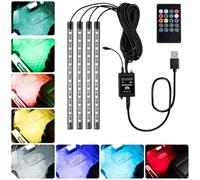 Baxcdyswe 4PCS Luces LED Coche, Accesorios Coche Interior, Luz Ambiente, Auto Interior Atmósfera con Puerto USB y Mando a Distancia, Impermeable Color Música de Decoración de Lámpara