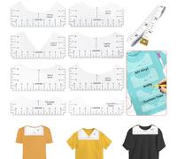 Baxcdyswe 8 Piezas Guía de Reglas de Camisetas Herramientas, Reglas de Costura, Alineación de Camisetas Regla Camisetas Regla Centrado de PVC Regla Guía con Cinta Métrica de Sastre de 150 cm