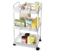 Baxcdyswe Carrito de Cocina, 3 Niveles Blanco Plástico con Ruedas Carro Multiusos, Baño Carrito Auxiliar Cocina, Almacenaje Estante de Almacenamiento para Oficina, Sala, Lavadero, Espacio Estrecho