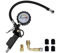 Baxcdyswe Manometro Presion Neumaticos, 220 PSI Manometro Digital con 4 Tapones de Válvula 2 Boquillas, Manómetro Ruedas Portatil Apto para Coches, Bicicletas, Mtb, Motos, Camiones, Etc.