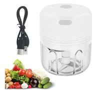 Baxcdyswe Picadora Recargable USB, 250 ml Picadora Electrica de Alimentos, 3 Cuchillas de Acero Inoxidable, Mini Picadora Portátil para Cebollas, Frutas, Nueces, Carne, Ajo (Blanco)