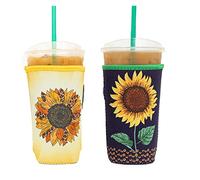 Baxendale - Funda de café helado para tazas de tamaño mediano y grande, 2 unidades de neopreno para café helado (2 unidades grandes, 32 onzas, girasol)
