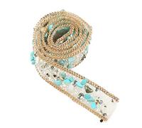 Baxnore 1M 2cm de ancho Cristal Rhinestone Trim Hierro en parche para vestidos de novia Bolsas Zapatos DIY Decoración artesanal Diseño colorido con cuentas brillantes (Verde + cuentas de arroz +