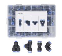 Baxnore 40 Piezas Kit de Montaje Neumático Empuje para Conectar Accesorios de Aire con Divisores Codos en T para Automatización Industrial Proyectos de Bricolaje Conectores de Tubo