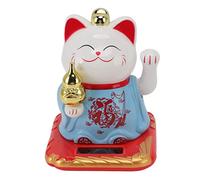 Baxnore Adorno de Gato Que agita la Suerte, luz alimentada por energía Solar, Escultura de Gato de Bienvenida China de inducción para decoración del Tablero del Coche de la Oficina (Azul)